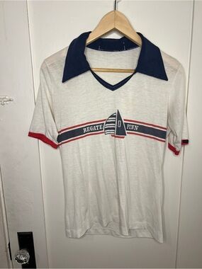 Men’s Vintage Nautical Polo Shirt with Navy Collar